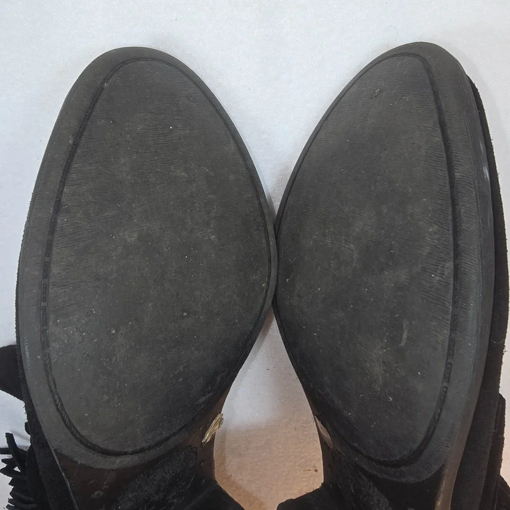 Womens Suede Fringe Ankle Boots Black‎ Western Boho Chic Classic Festival Sz 6.5